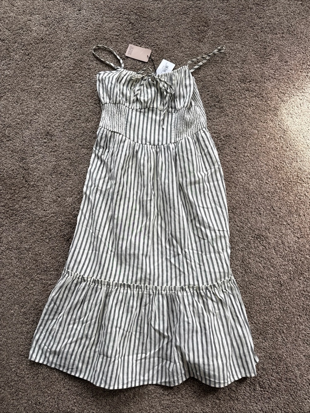 Sunday Edition Women’s Medium Gray White Striped Tank Dress Lined Nwt Retail $75